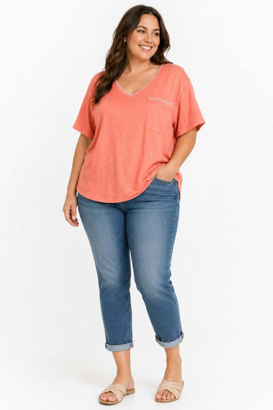 Democracy Women’s 2XL Orange Short Sleeve Pullover Blouse Casual Workwear Top
